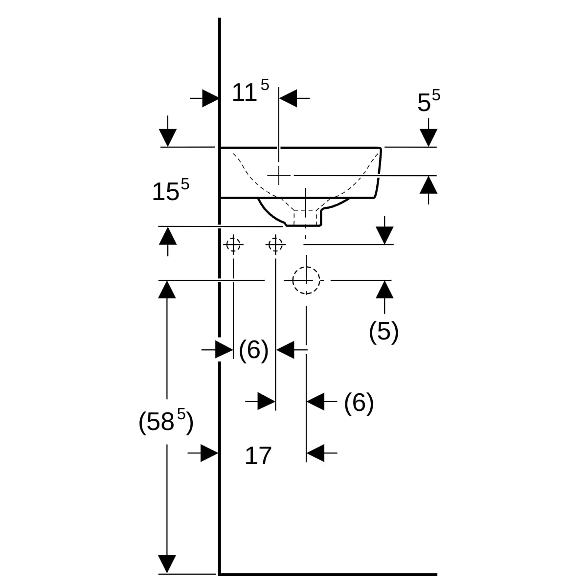Geberit Renova Compact Eck-HWB, 45x39,5cm m. Hl., m. Ül., weiß