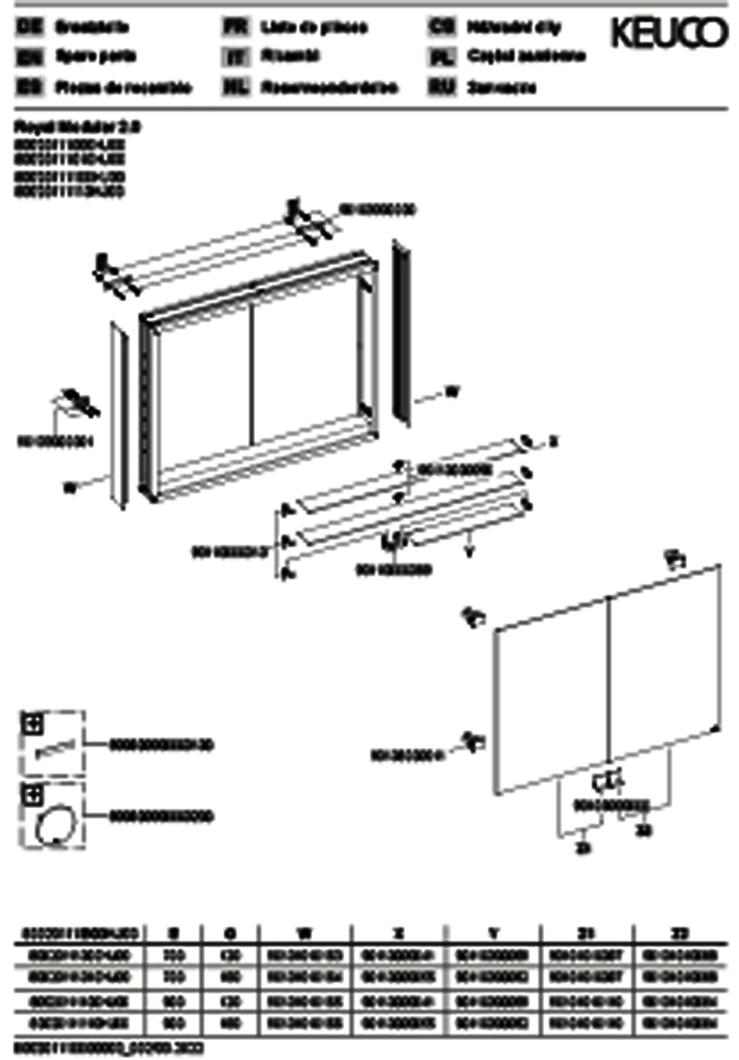 KEUCO Royal Modular 2.0 SPS, unbel. 80020, Vorb,2Steckd,sb-elox,1100x700x120mm