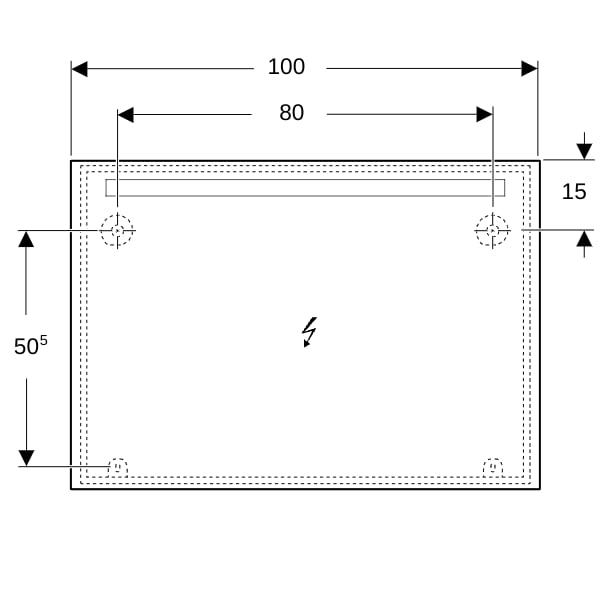 Geberit Option Basic Lichtspiegel, eckig Beleuchtung oben, 100x70x3cm, alu. elox