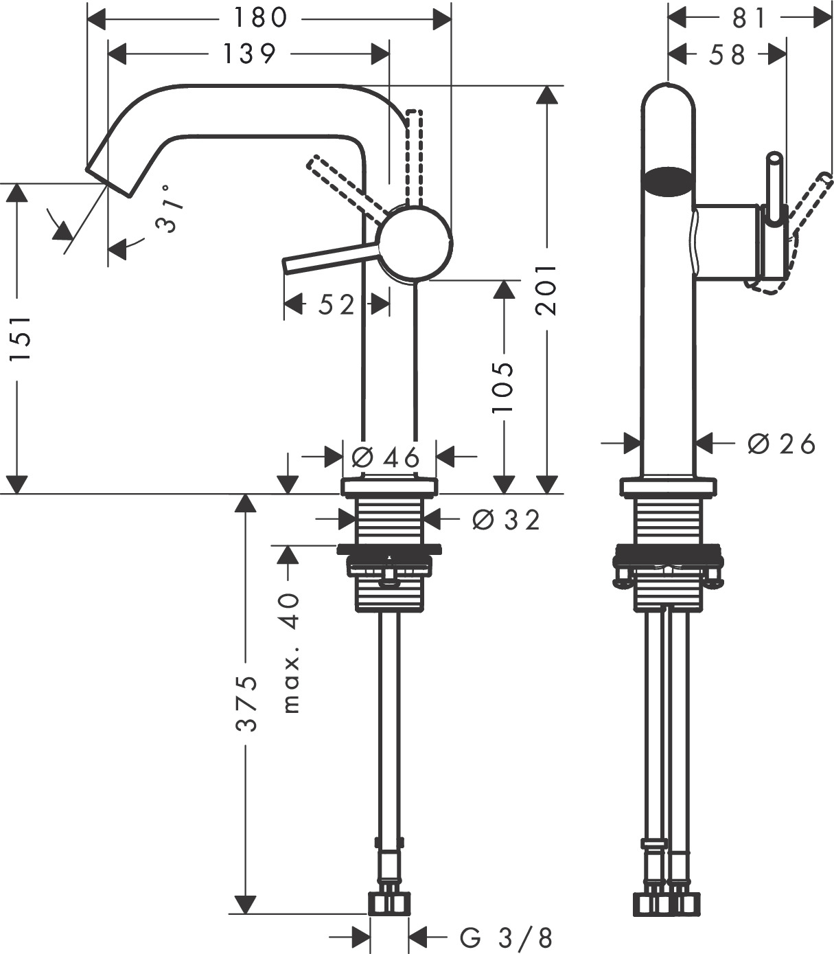Hansgrohe WTM 150 Tecturis S Fine CoolStart ohne Ablaufgarnitur chrom