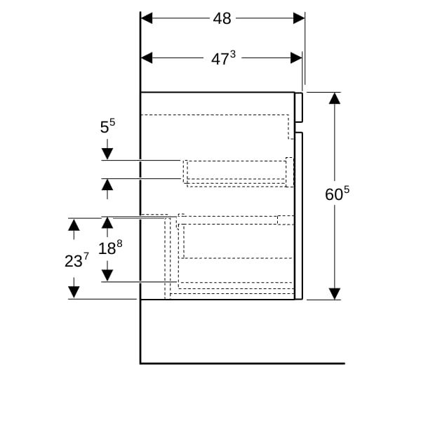 Geberit Renova Plan US für DMWT, mit 2 Schbl. 129x60,5x47,3cm, Nussbaum hi hell