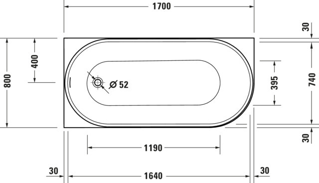 DU DuraSenja BW Ecke links,Weiß,Acryl 1700x800x585 mm,Oval,RS 2,incl.FG u.AÜL
