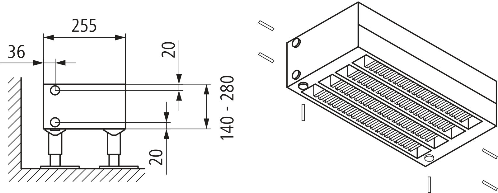 Kermi Konvektor Typ54 BH280x255x1700mm QN4072, weiß, 6bar, o. Abd., AB Uni.