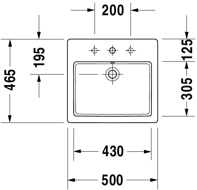 DU Einbauwaschtisch Vero 500 mm EB v.oben, m.ÜL, m.HLB, 1 HL, weiß