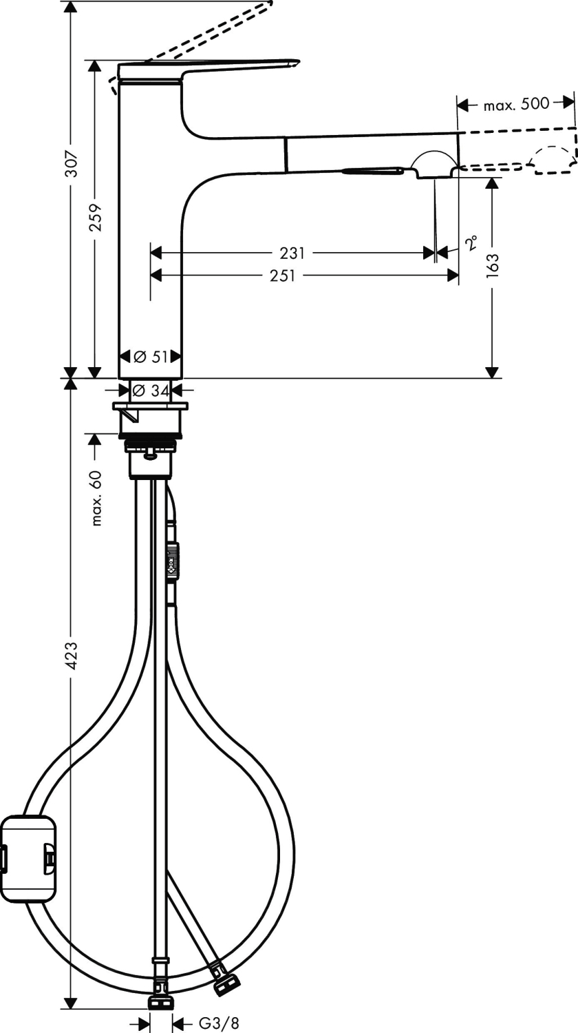 Hansgrohe Spültischmischer 160 Zesis M33 Ausziehbrause 2jet mattschwarz