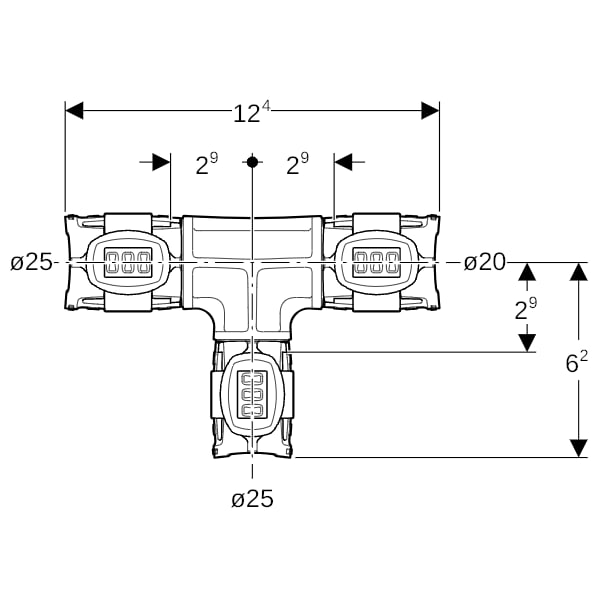 Geberit FlowFit T-Stück reduziert PPSU d25-25-20