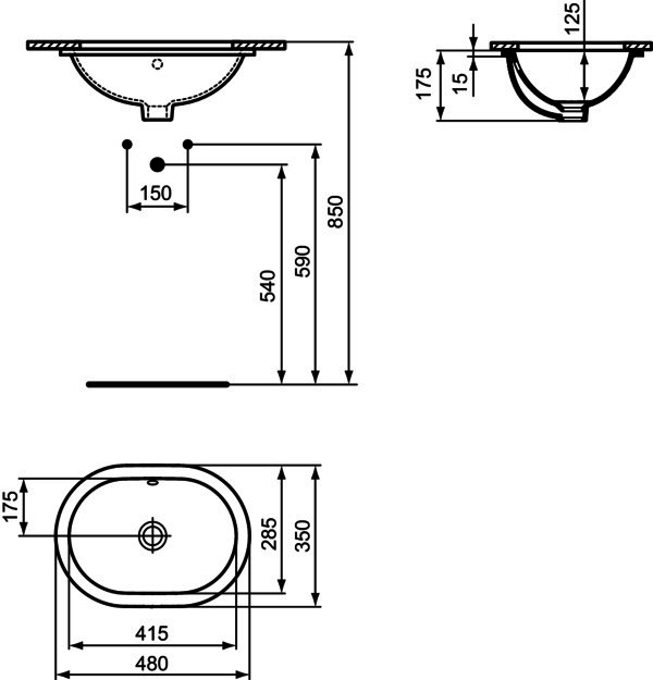 IS Unterbauwaschtisch Connect, oval, o.Hl., m.Ül., 480x350x175mm, Weiß