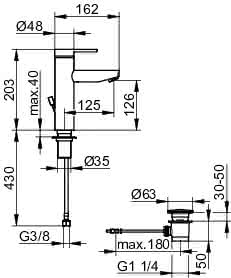 KEUCO EHM-WT-Mischer Plan blue 53902, groß, m.Ablaufgarnitur, verchromt