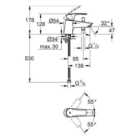 GROHE EH-Wannenbatt. Eurosmart 33412_3 Einlochmontage Eco-Override-Stop chrom