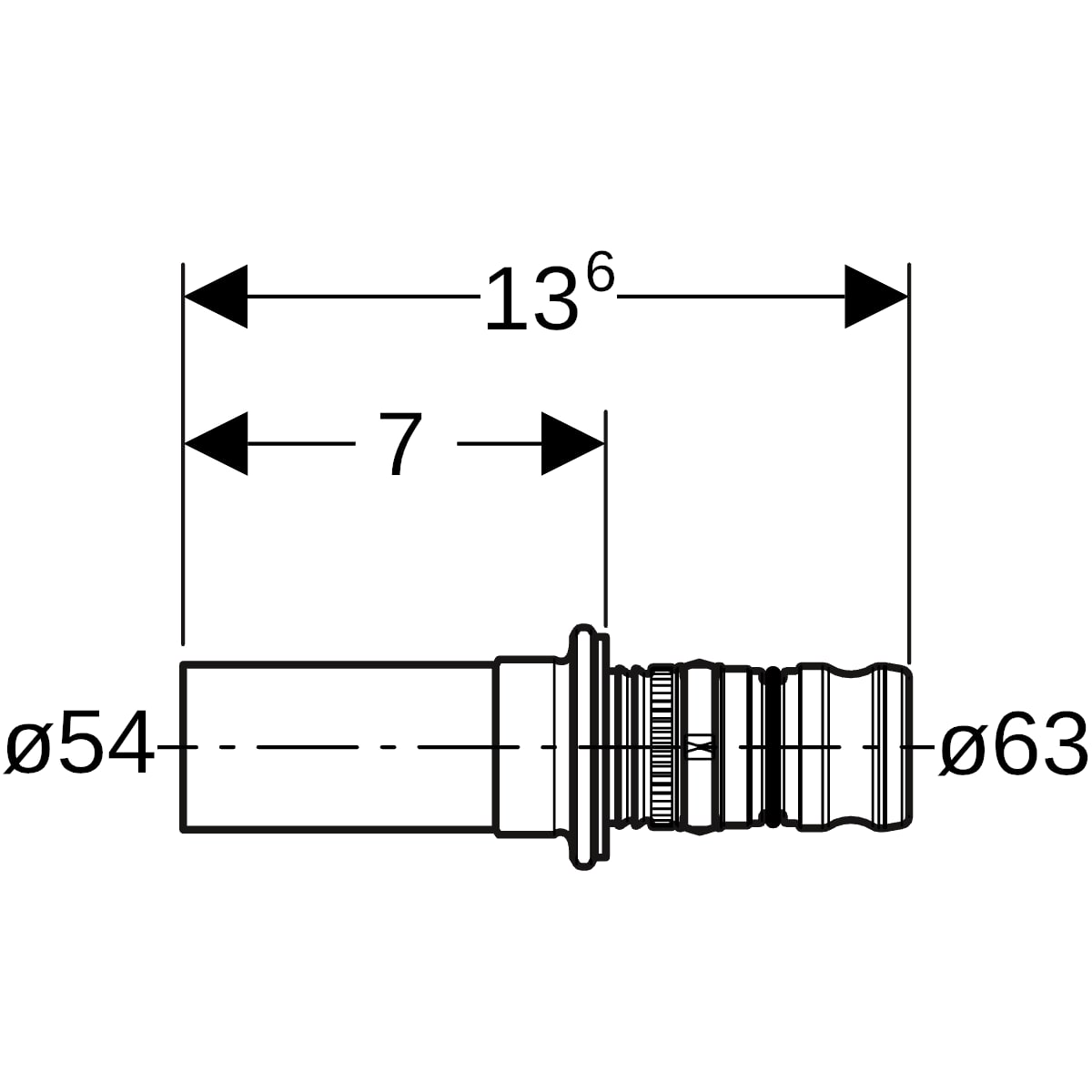 Geberit Mepla Übergang auf Mapress mit Einschubende Rg d63-54