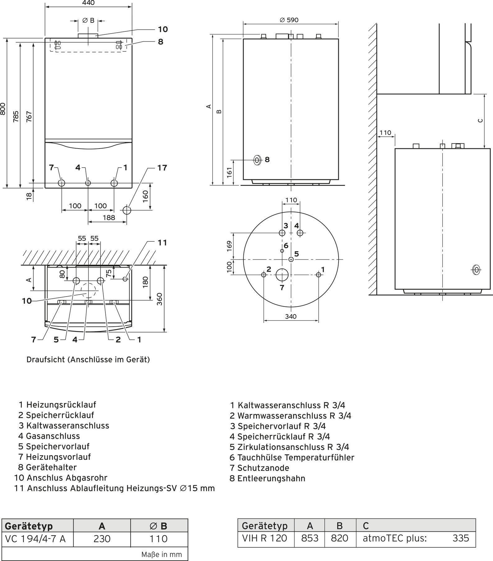 Vaillant atmoTEC plus, Aufputz VCC 194/4-5A LL,VIH R 120/6B, VRT 350