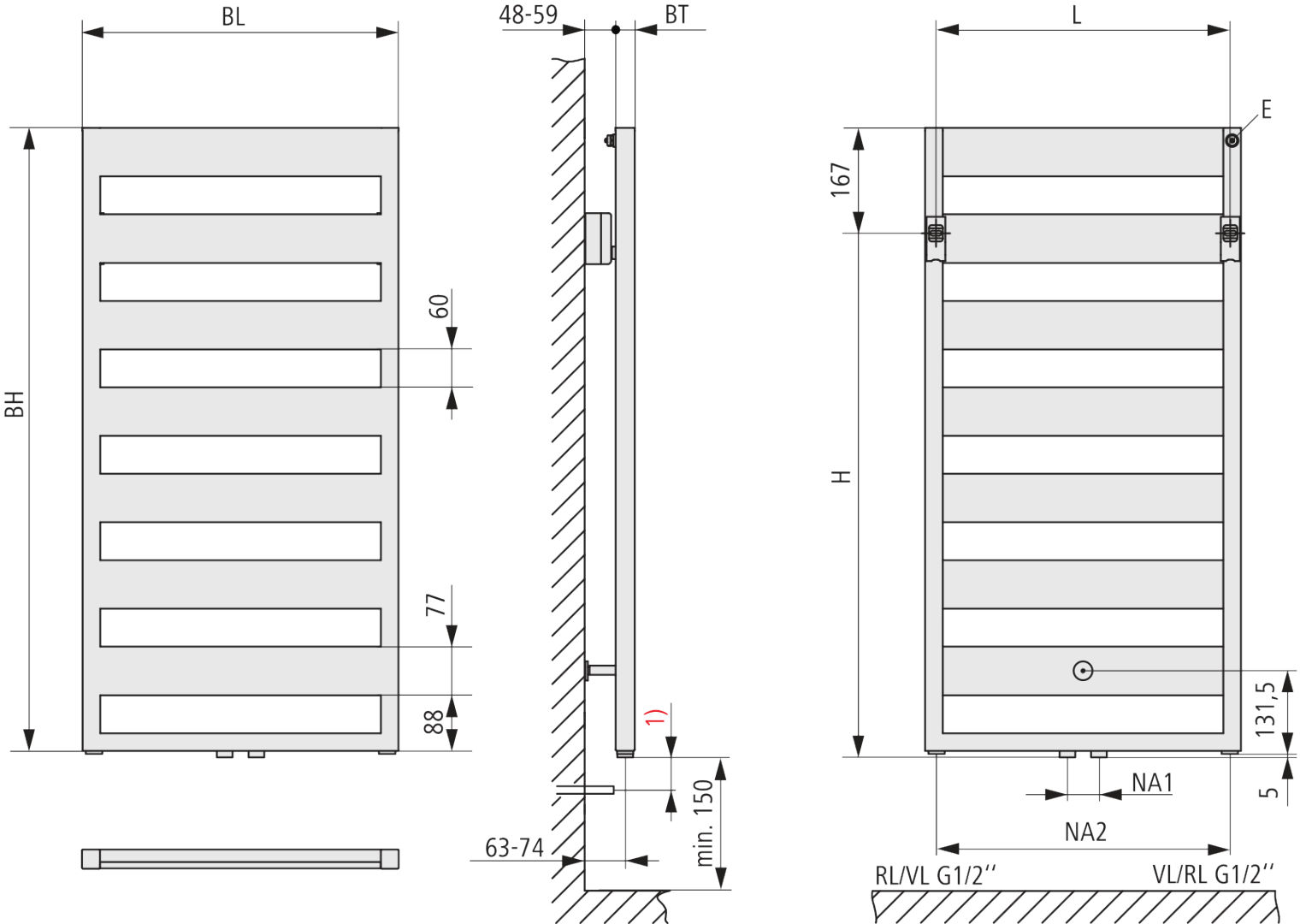 Kermi Casteo BH1806x30x500mm QN750, schwarz soft (RAL 9005 MT)