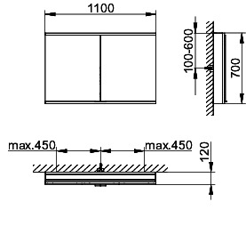 KEUCO Royal Modular 2.0 SPS, bel. 80021, Vorb,2Steckd,sb-elox,1100x700x120mm