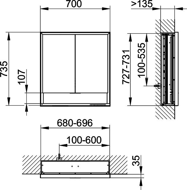 KE SPS Edition Lignatur 23317 DALI Wandeinbau, Nussb.  700x735x165mm