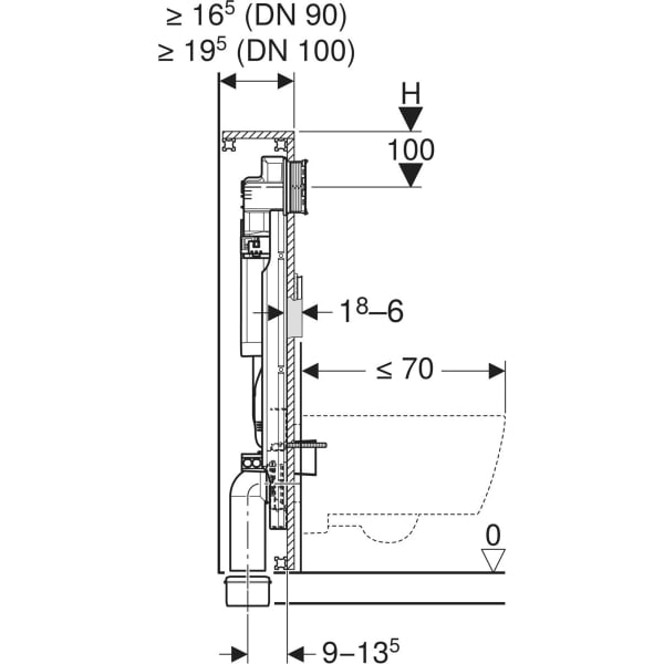 Geberit GIS Element für WWC, 114 cm mit Sigma UP-SPK 12cm 90/110, Power & Connect Box