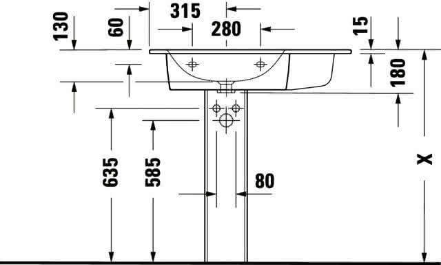 DU MWT ME by Starck 830mm, Weiß mit ÜL, mit HLB, o.HL, Becken links,