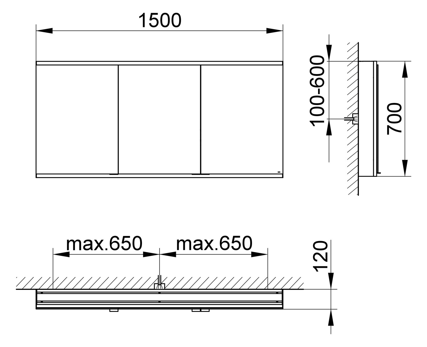 KEUCO Royal Modular 2.0 SPS, bel. 80031, Vorb,oSteckd,sb-elox,1500x700x120mm