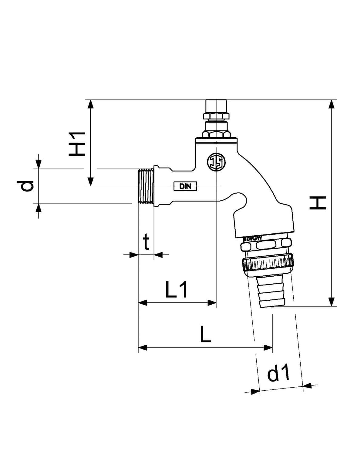 Schlösser Auslaufventil 3/4" m.Bel.+RV Nr.1754 matt-chrom, m.Steckschl.Oberteil