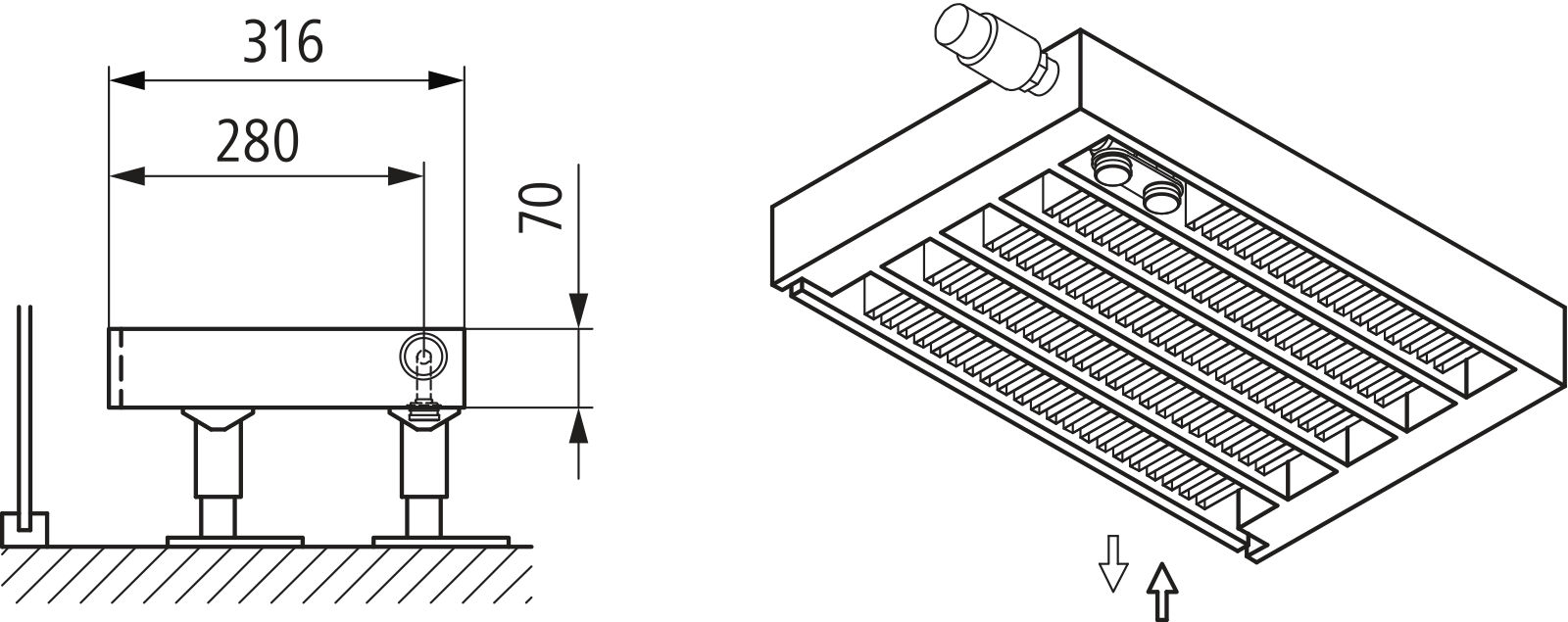 Kermi V-Kon S Typ55 BH280x316x2000mm QN5740, weiß, 6 bar, o. Abd., Vent. re