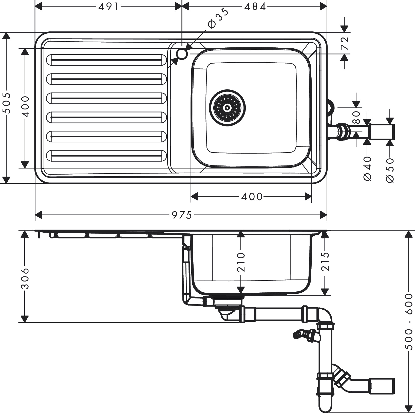 Hansgrohe Einbauspüle 400 mit Abtropffläche  S4111-F400