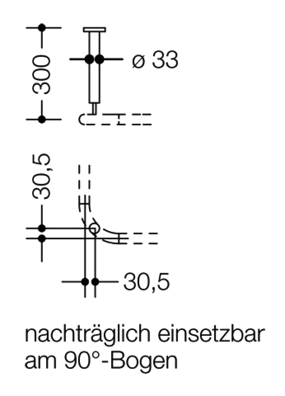 HEWI Deckenabhängung Ser 801, d:33, AM:300mm signalweiß