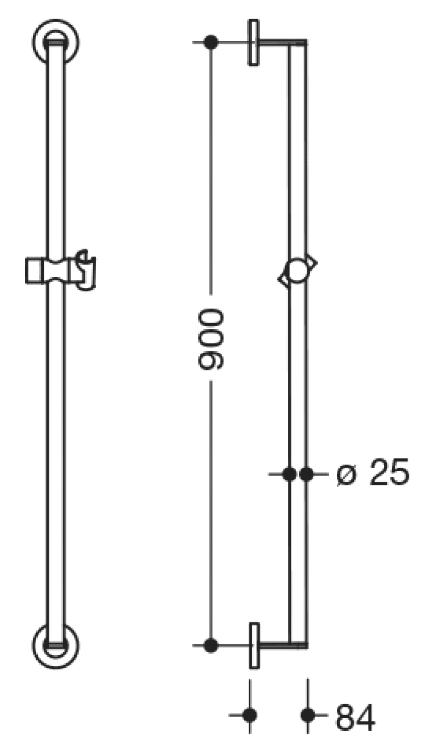 HEWI Brausehalterstange, d:25, L:900, pulverbeschichtet schw tiefmatt