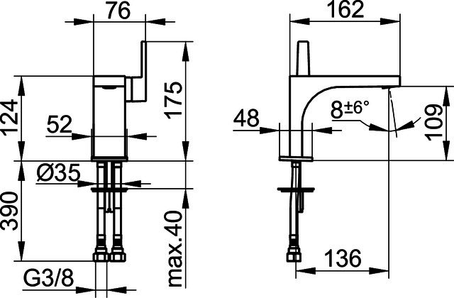 KEUCO EHM-WT-Mischer 110 E11 51104, o. Ablaufgrt., sw-matt
