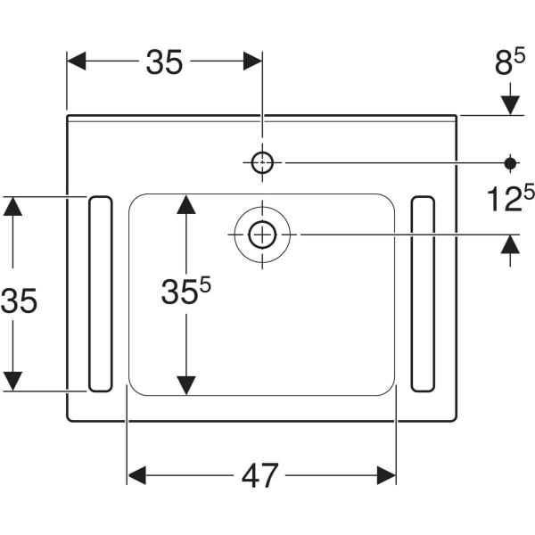 Geberit Publica WT, eckiges Design, m. Auss. 70x55cm, m. Hl., o. Ül., weiß