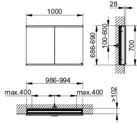 KEUCO Royal Modular 2.0 SPS, bel. 80021, Einb,2Steckd,sb-elox,1000x700x120mm