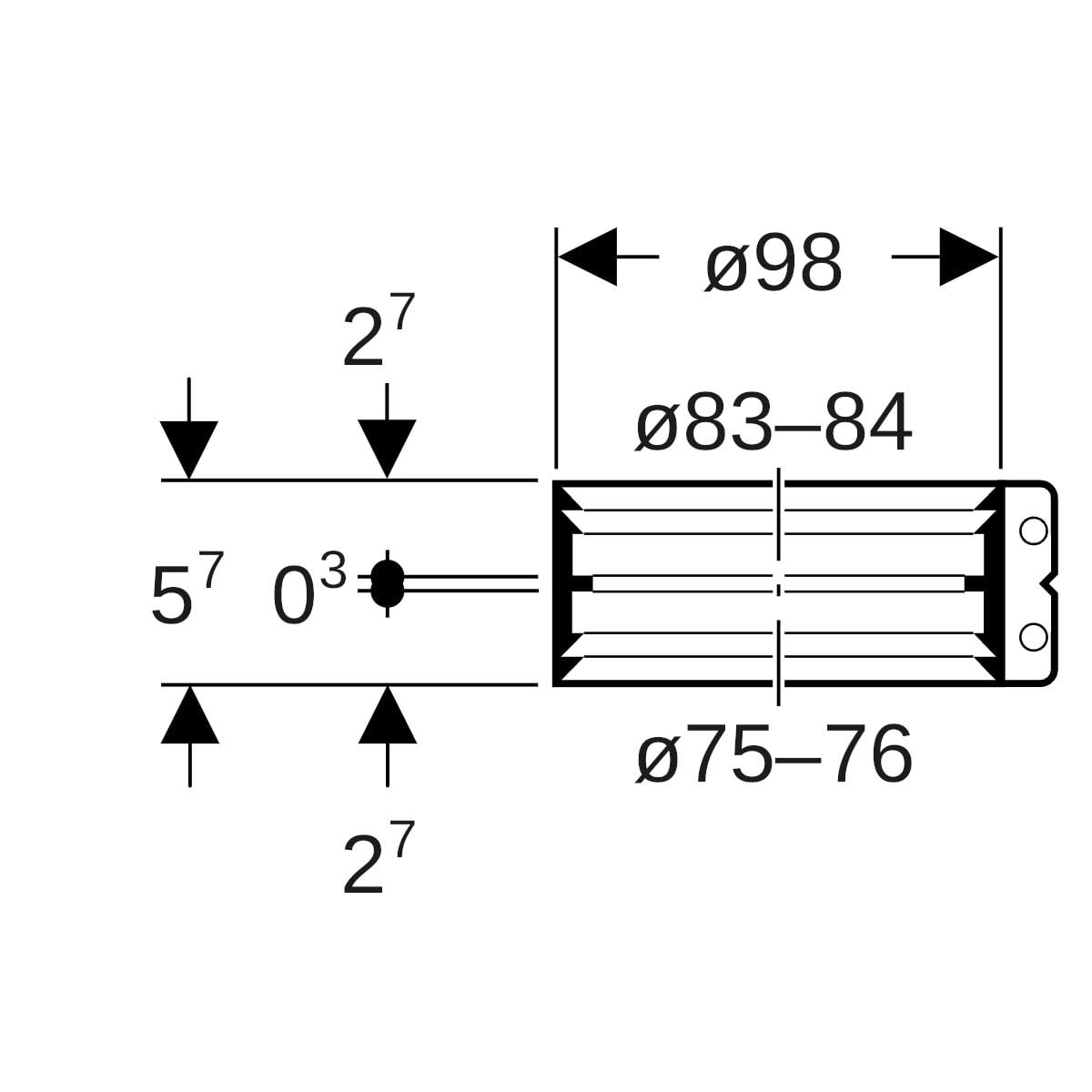 Geberit Übergangsspannverbinder Edelstahl d75-76/83-84
