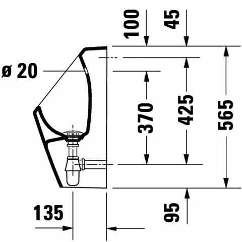 DU Urinal D-Code, Zulauf von hinten rimless, ohne Fliege, weiß