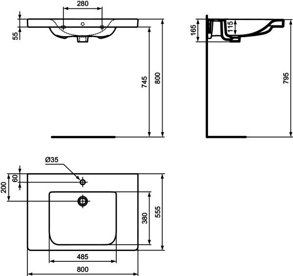 IS Waschtisch Connect Freedom,1Hl.,m.Ül. ,unterfahrbar, 800x555x165mm, Weiß