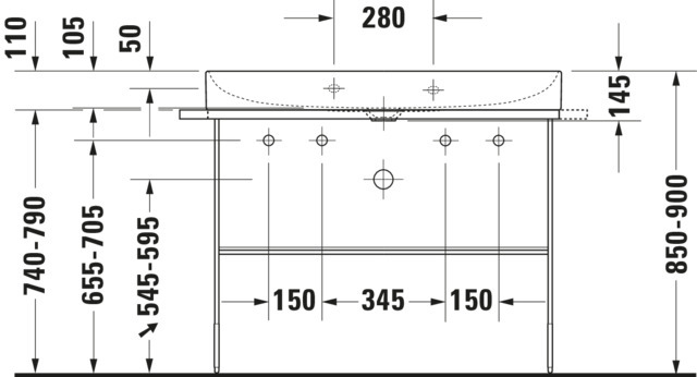 DU Möbel-WT DuraSquare 1000 mm o.ÜL, m.HLB, 2 HL, 1 Becken, weiß