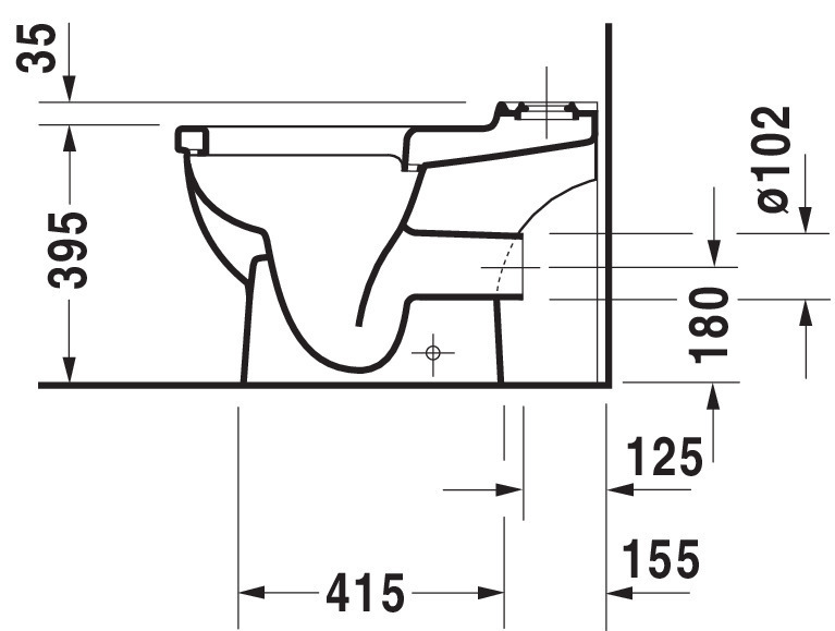 DU Stand-WC Kombi Starck 3 655 mm Tiefspüler, f.SPK, Abg.waagr., weiß WG