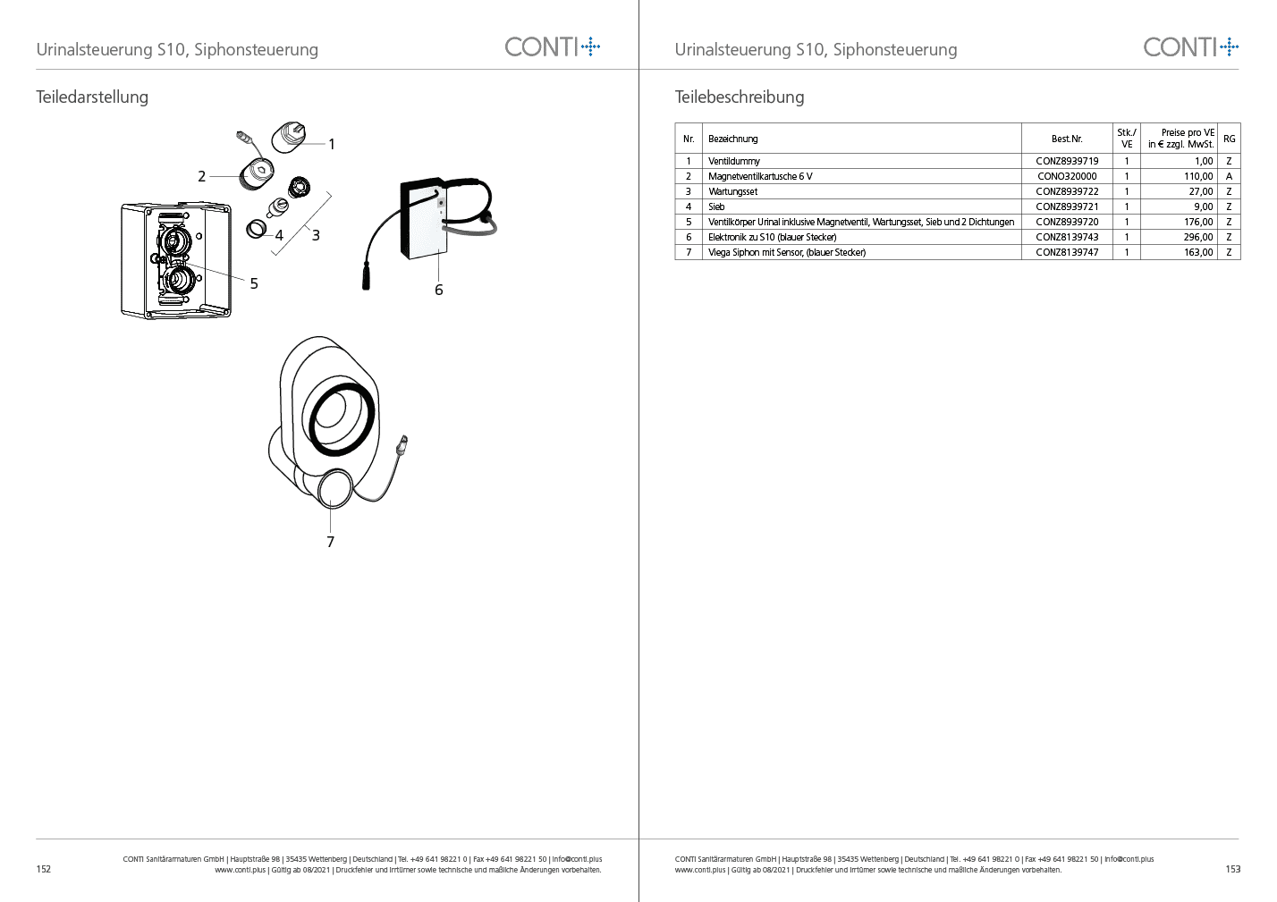 CONTI+ iQ Urinalsiphonst. Netz UP 2-8L S10