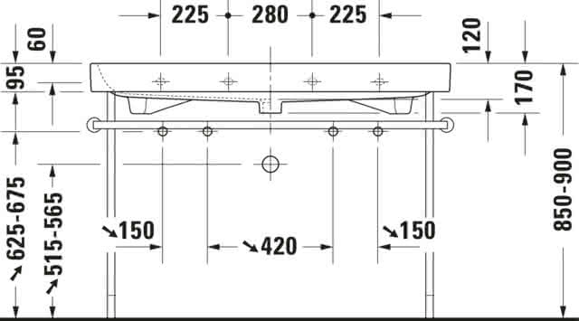 DU Möbelwaschtisch Happy D.2 1200 mm m.ÜL, m.HLB, 2 HL, 1 Becken, weiß