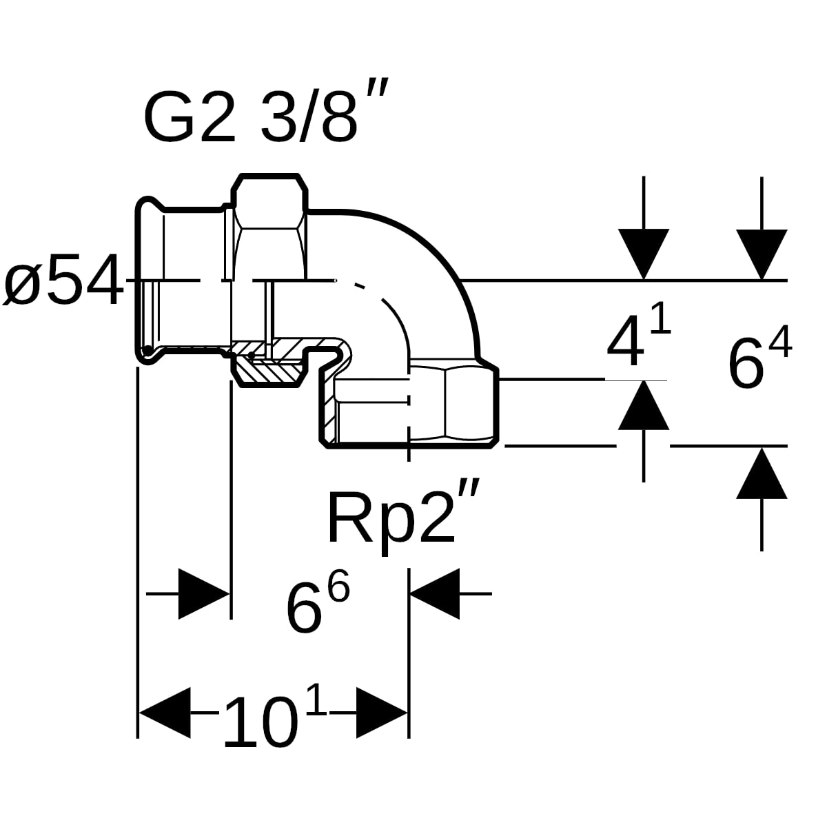 Geberit Mapress Kupfer Übergangswinkel Verschraubung 90Gr mit IG Rg d54-Rp2
