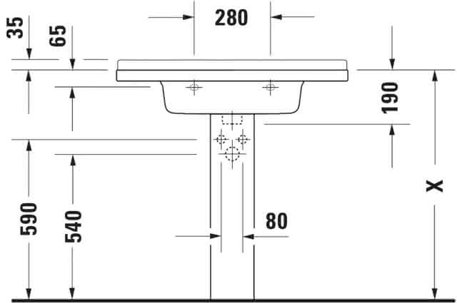 DU Möbelwaschtisch Starck 3 850 mm mit ÜL, mit HLB, 1 HL, weiß