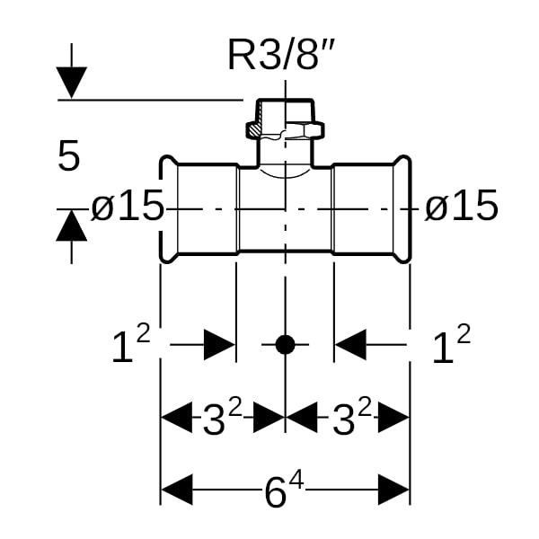 Geberit Mapress Edelstahl T-Stück mit AG d15-R3/8-15