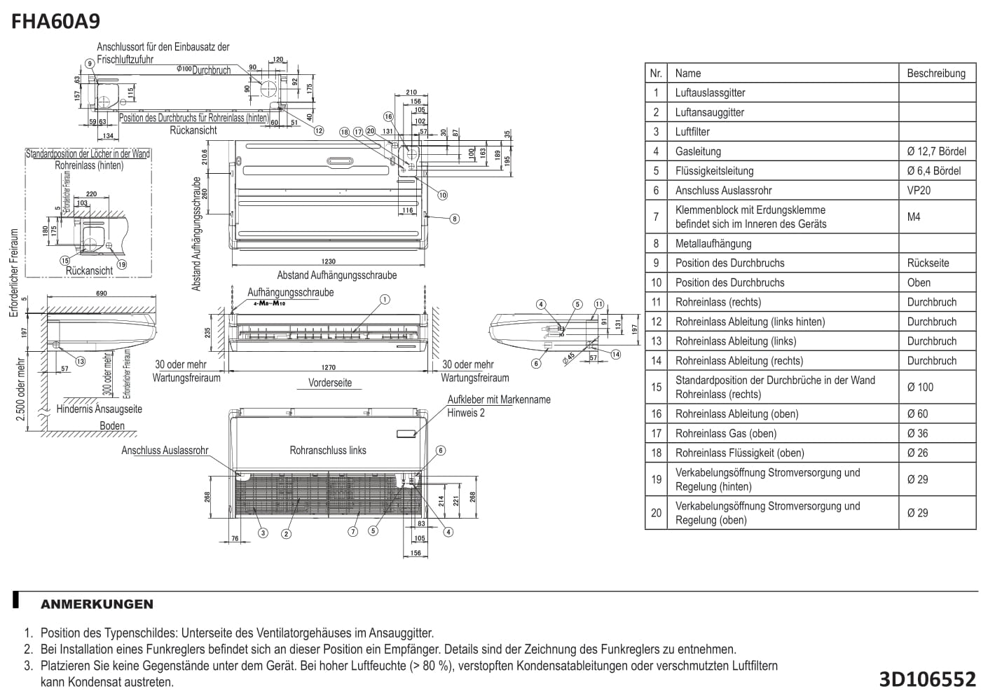 Daikin DAIKIN Sky Air, Deckengerät FHA-A9 Typ 60