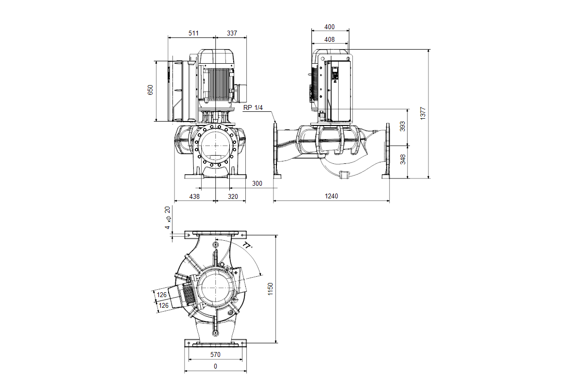 GRUNDFOS Elektr. ger. Trockenläuferpumpe TPE 300-220/4 NC-A3-F-O-DAQF-SW3