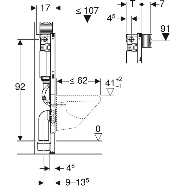 Geberit Duofix Element für Wand-WC 98cm mit Omega UP-SPK 12cm Bet. vorne/oben