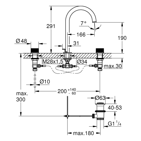 GROHE 3-L-WT-Batterie Atrio Private C. 20595 Knopfbetätigung cool sunrise