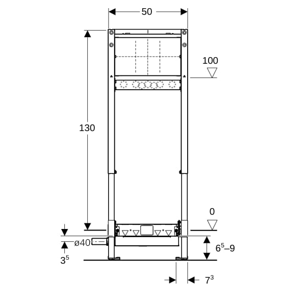 Geberit Duofix Element f. Dusche, 130cm CleanWall W-Ablauf, W-Arm.UP, H:65-90mm