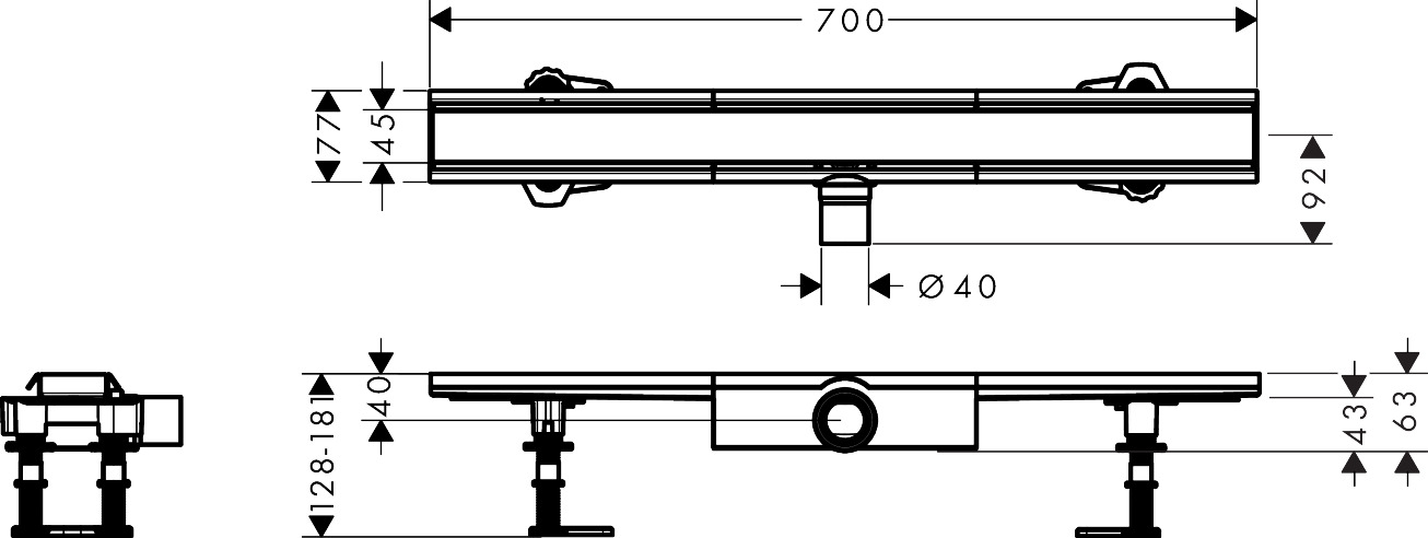 Hansgrohe Komplettset RainDrain Compact 700mm f.flache Installation BST