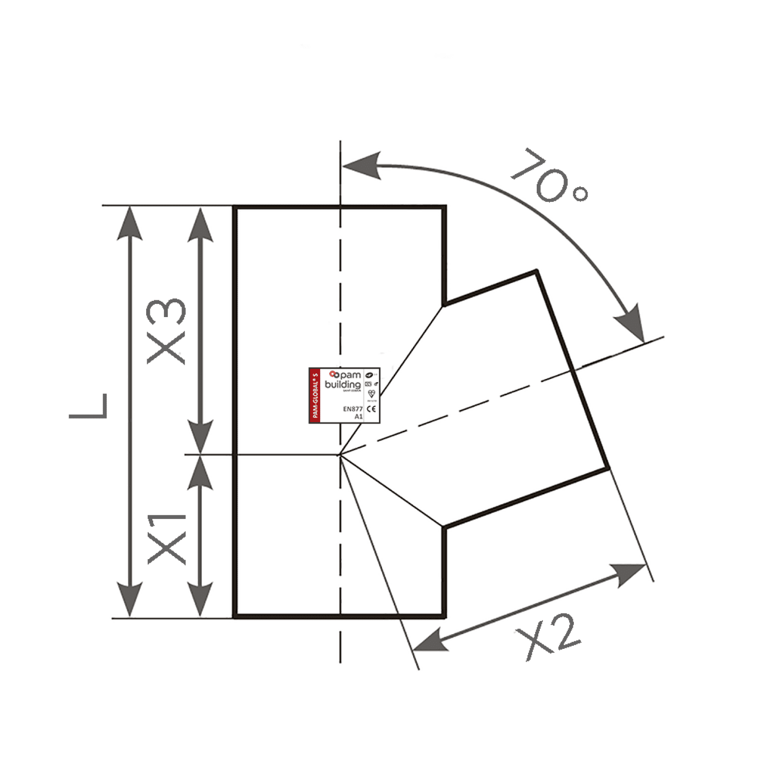 SML-Abzweige Abgang DN 100 x 100, 70 Grad