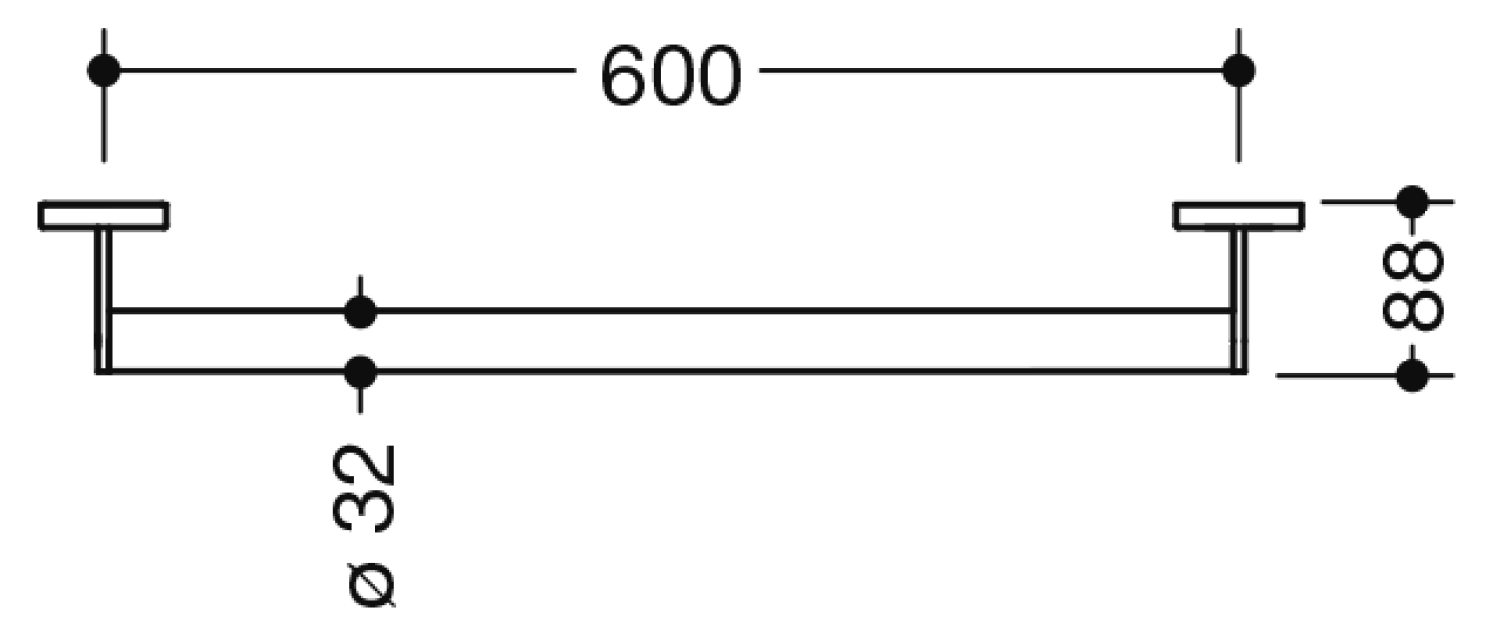 HEWI Haltegriff, d:32, L:600mm, plvb dgrau tiefmatt