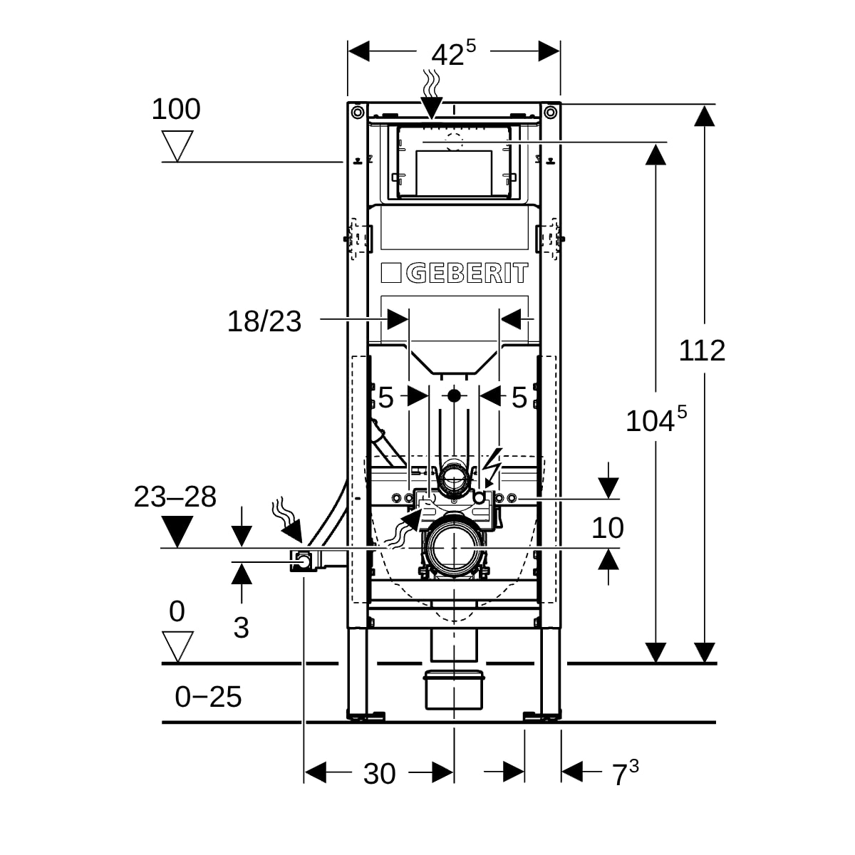 Geberit Duofix Element f. WWC, 112 cm mit Sigma UP-SPK 12 cm, barrierefrei