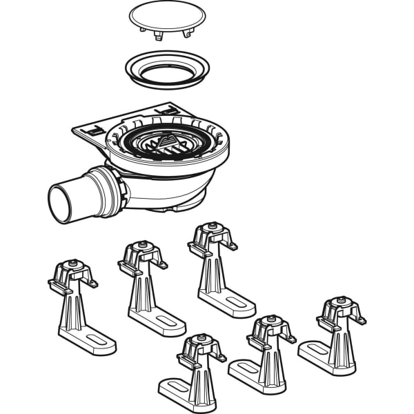 Geberit Duschwannenablauf mit 6 Füßen für Setaplano Sperrwasserhöhe 50 mm d50