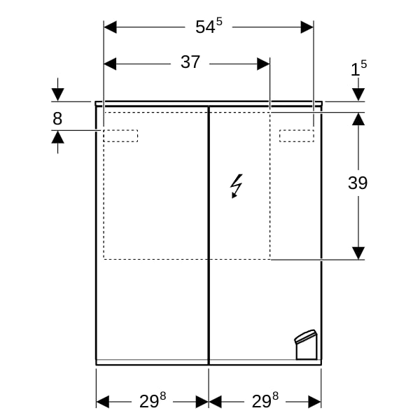 Geberit Option Plus Spiegelschrank m. Beleuchtung, zwei Türen, 60x70x17,2cm